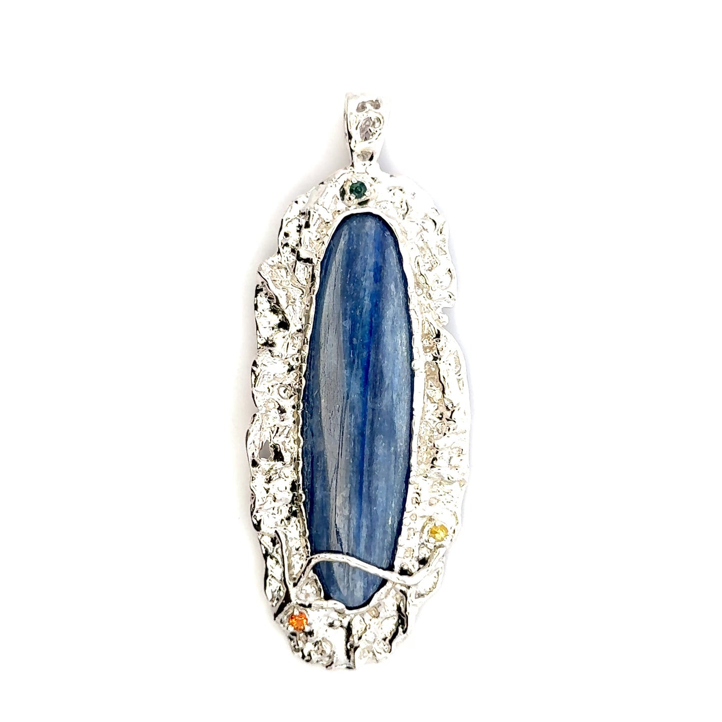 Kyanite Pendant with Three Sapphires – Handmade 925 Sterling Silver Design