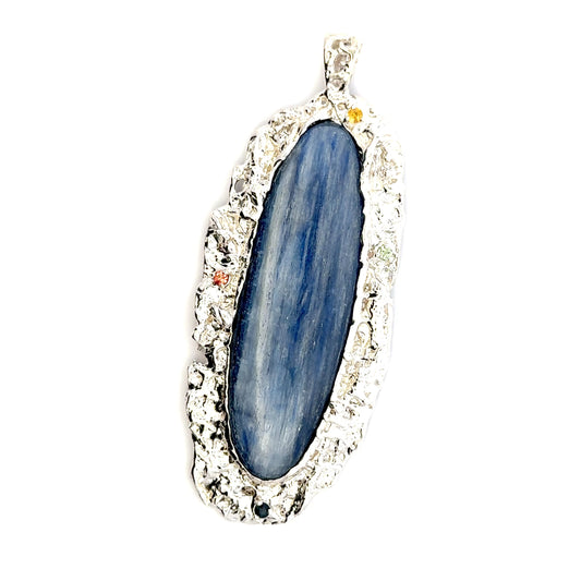 Kyanite Pendant with Four Sapphires – Handmade 925 Sterling Silver Design