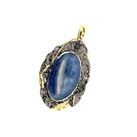 Double-Sided Kyanite Pendant – Handmade 18K Gold & Black Rhodium Plated Design