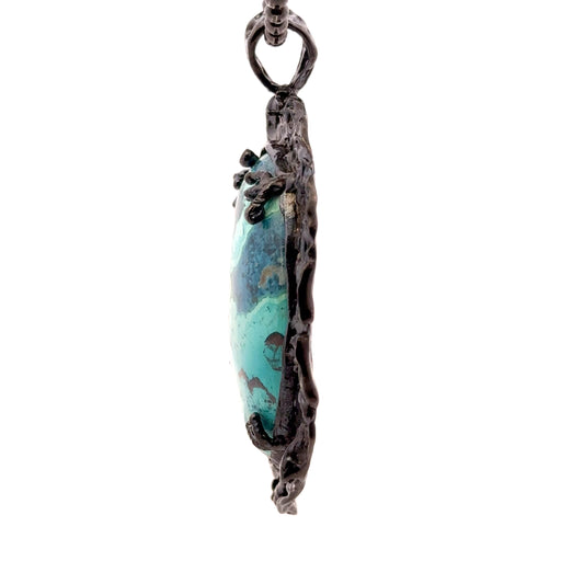 Shattuckite Pendant with Diopside Emeralds in Black Rhodium Plating