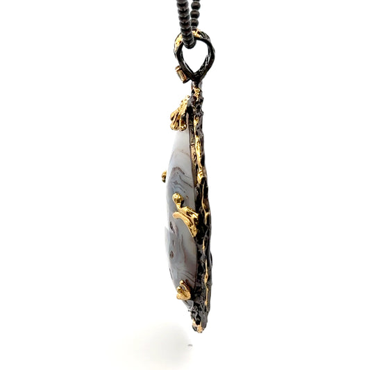 Montana Agate Pendant Sterling with 18K Gold and Black Rhodium Plating