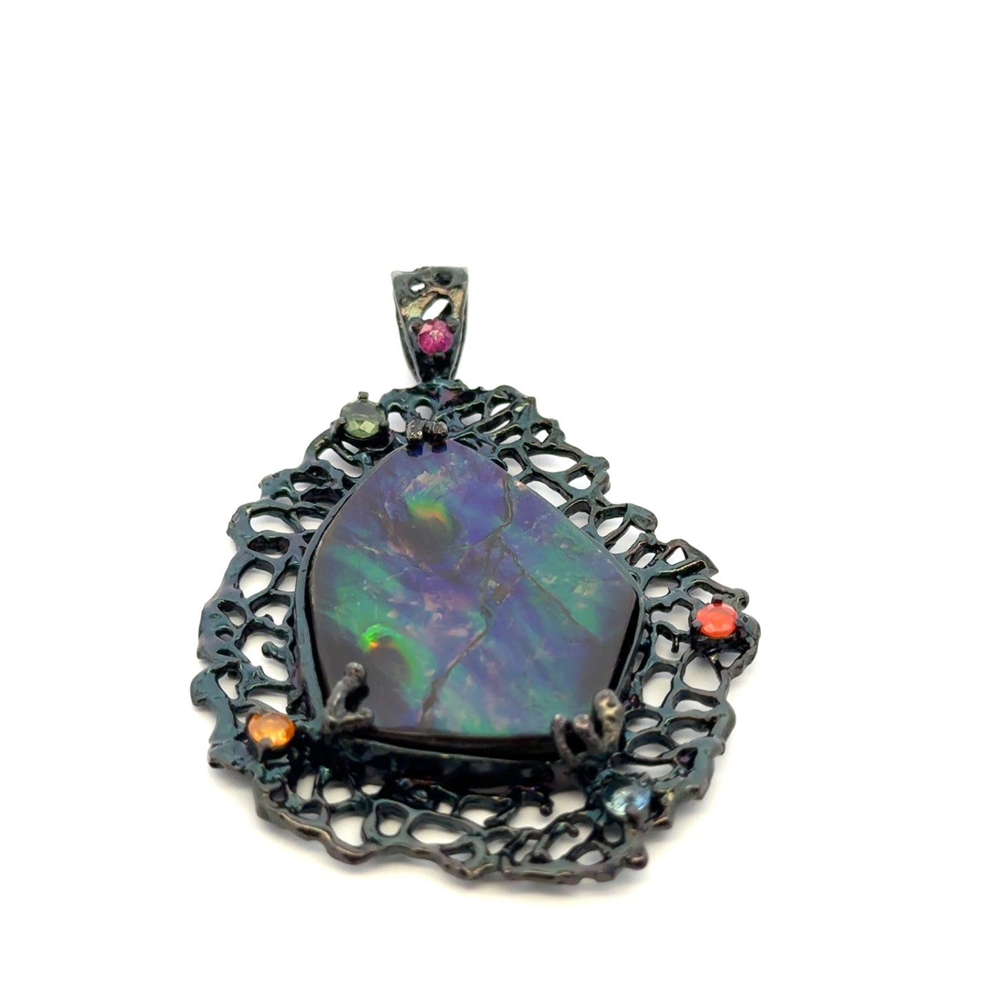 Ammolite Pendant with Multicolor Sapphires