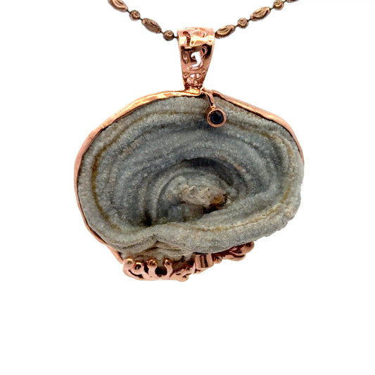 Druzy Chalcedony Quartz Coral Reef Pendant with Blue Sapphire(Rose Gold Plating)