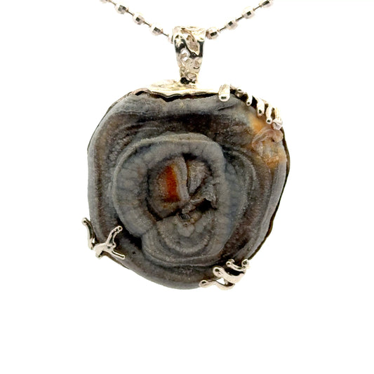 Druzy Chalcedony Quartz Coral Reef Design Pendant 925 Sterling Silver