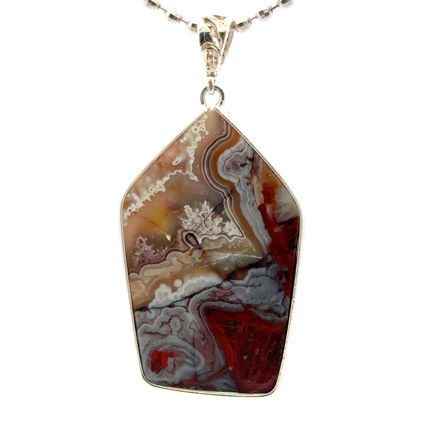 Double-Sided Mexican Crazy Lace Agate 925 Sterling Silver Pendant