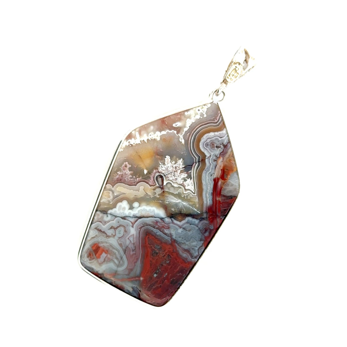 Double-Sided Mexican Crazy Lace Agate 925 Sterling Silver Pendant