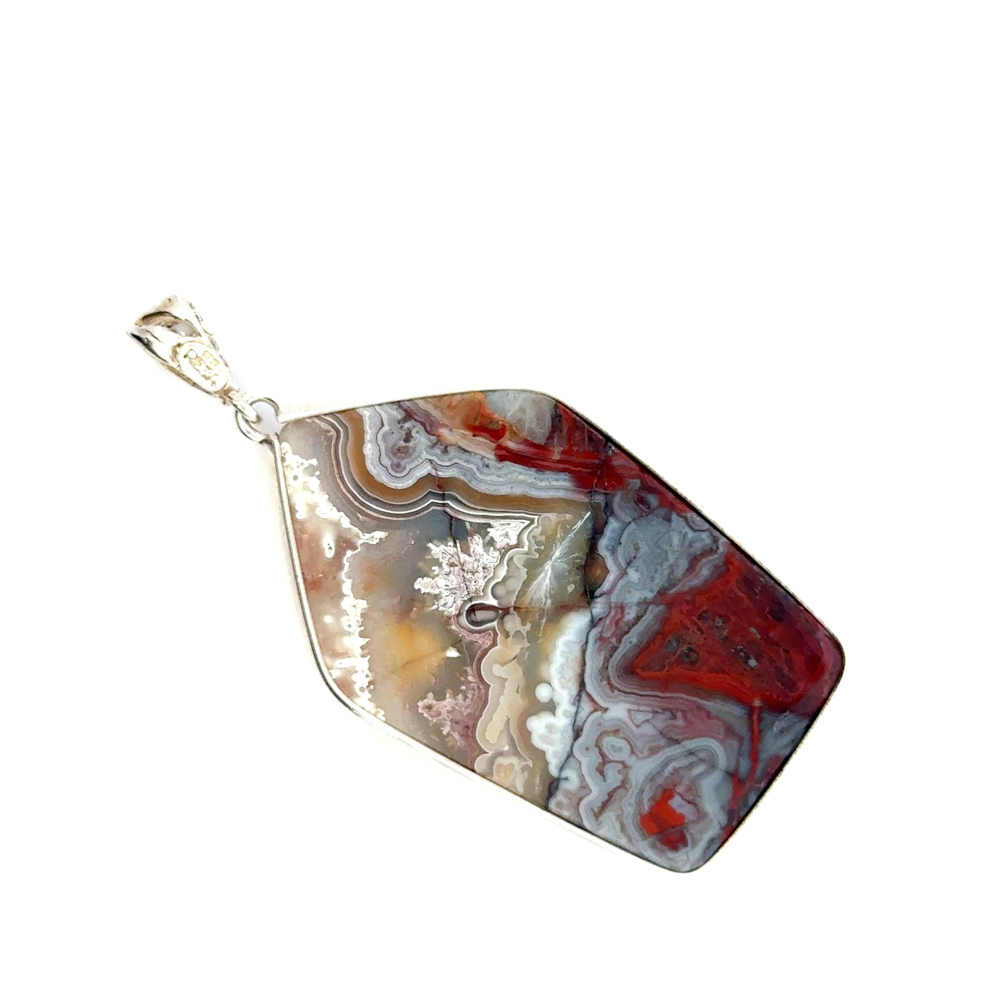 Double-Sided Mexican Crazy Lace Agate 925 Sterling Silver Pendant