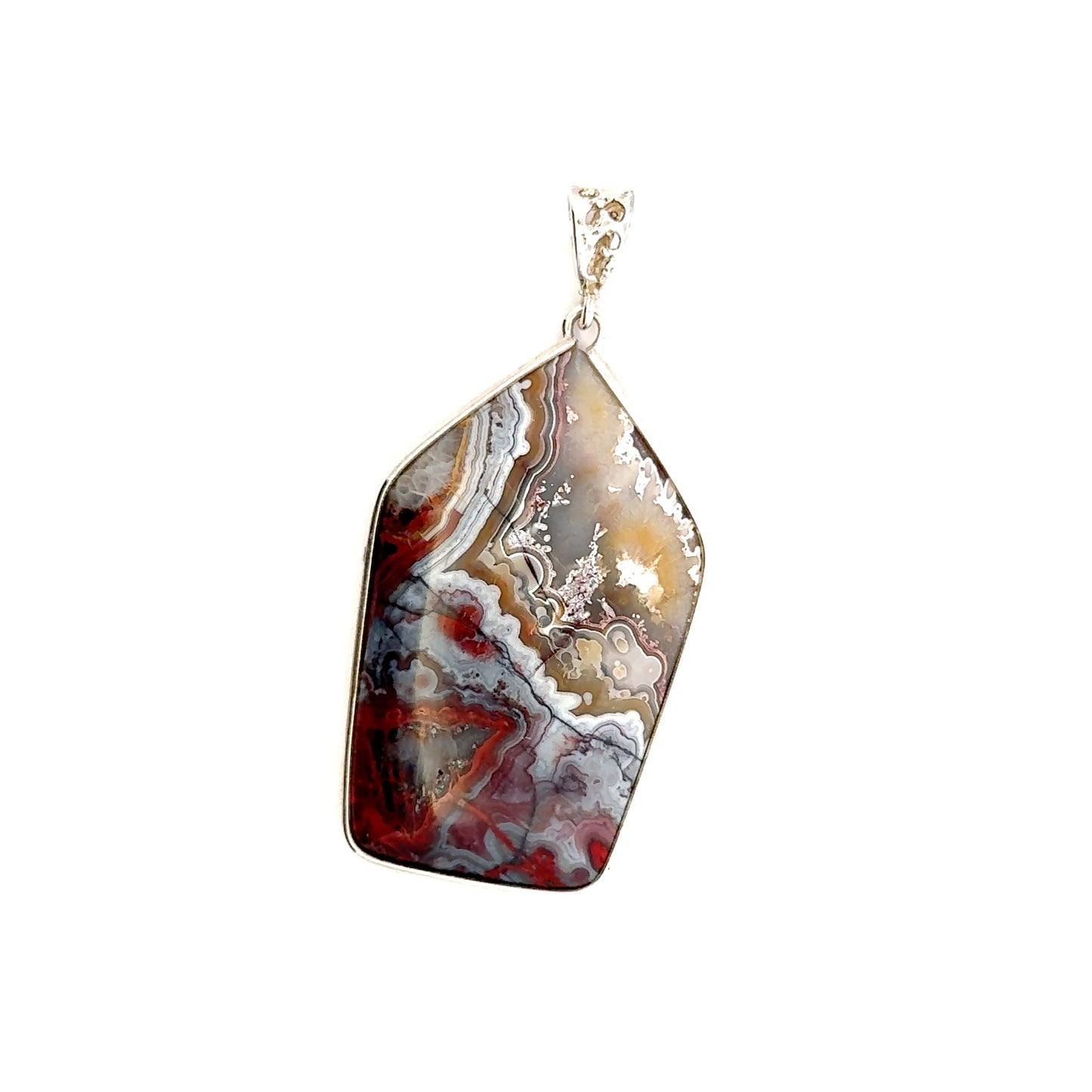 Double-Sided Mexican Crazy Lace Agate 925 Sterling Silver Pendant