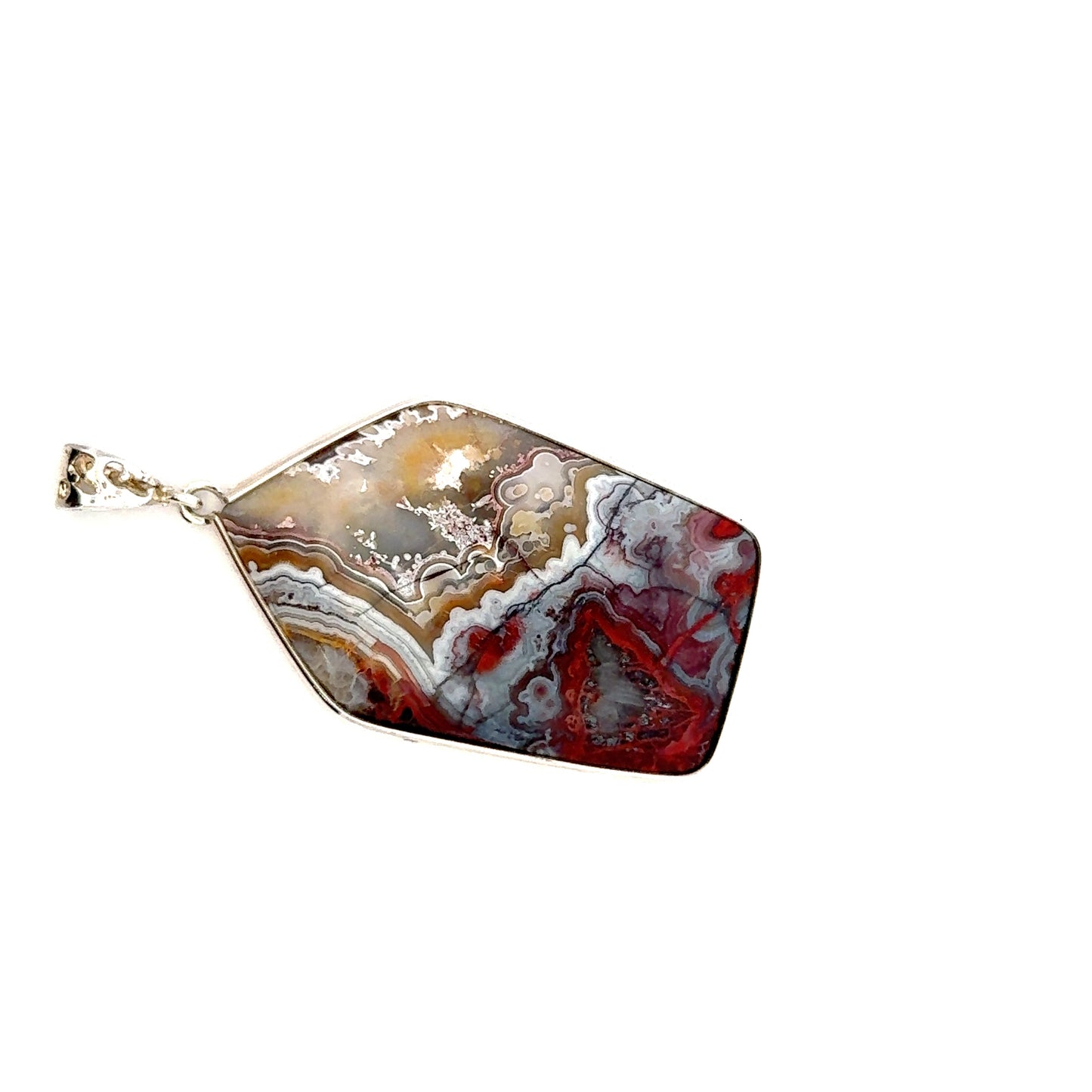 Double-Sided Mexican Crazy Lace Agate 925 Sterling Silver Pendant