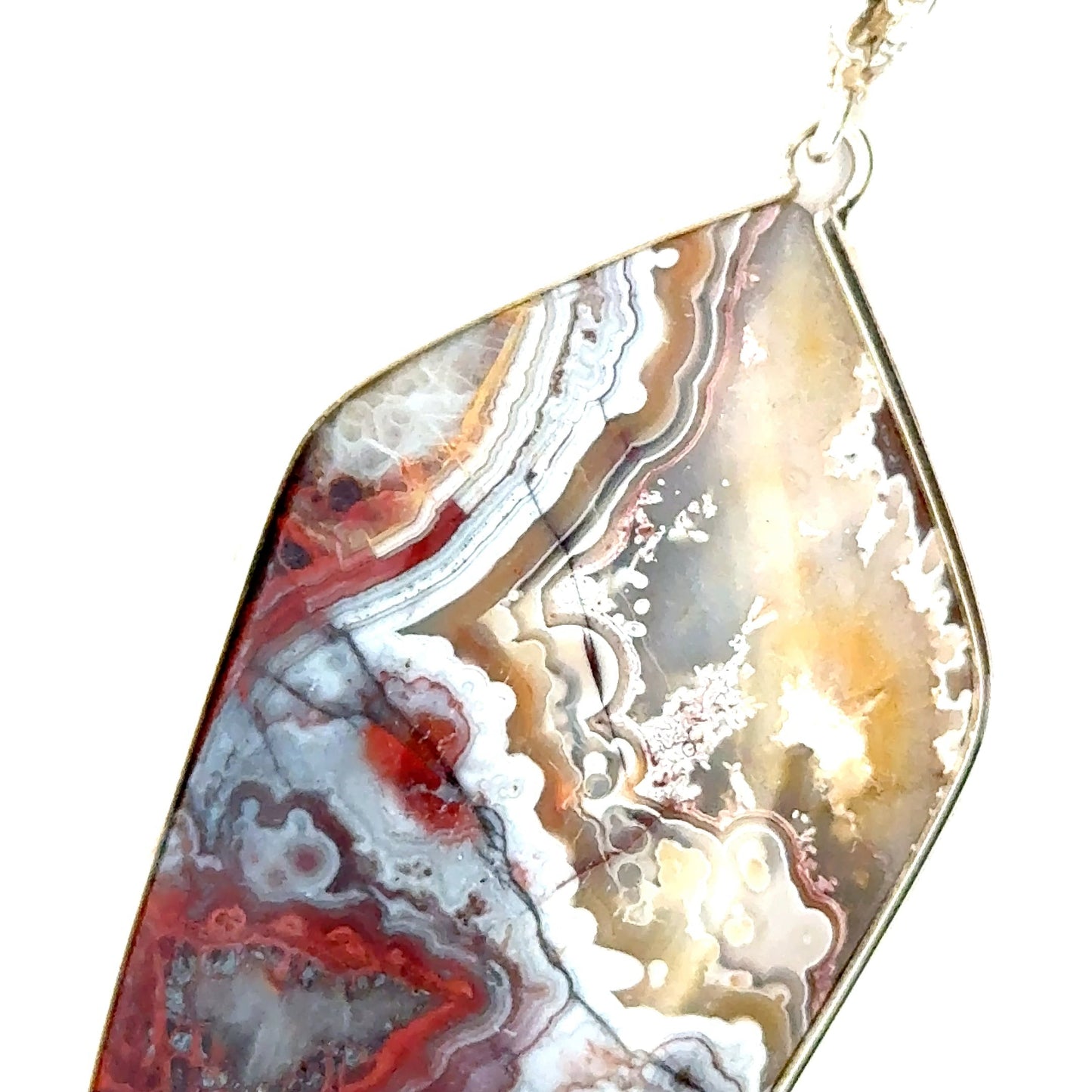 Double-Sided Mexican Crazy Lace Agate 925 Sterling Silver Pendant