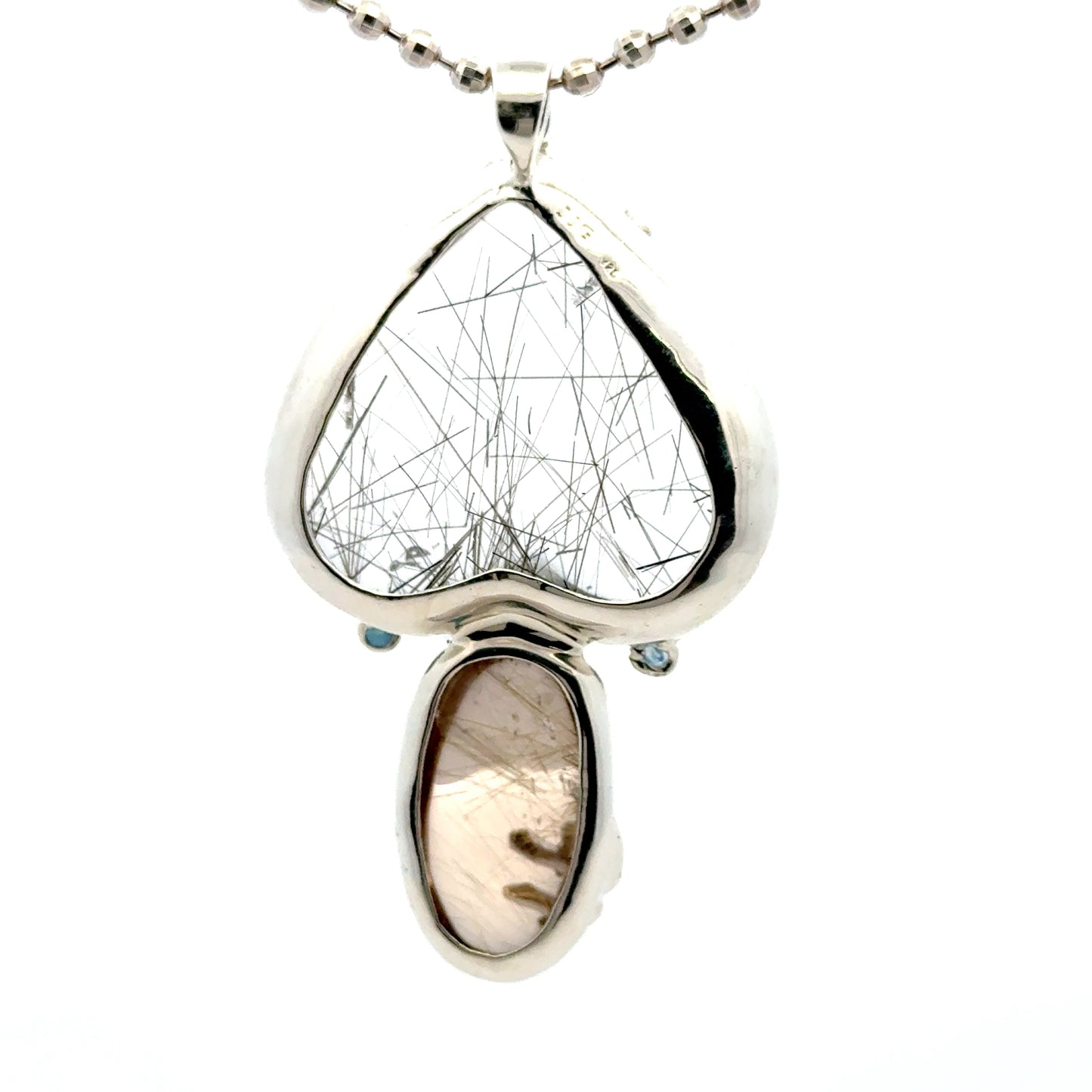 Rutilated Quartz Coral Reef Pendant with Blue & Orange Sapphire,Quartz & Citrine