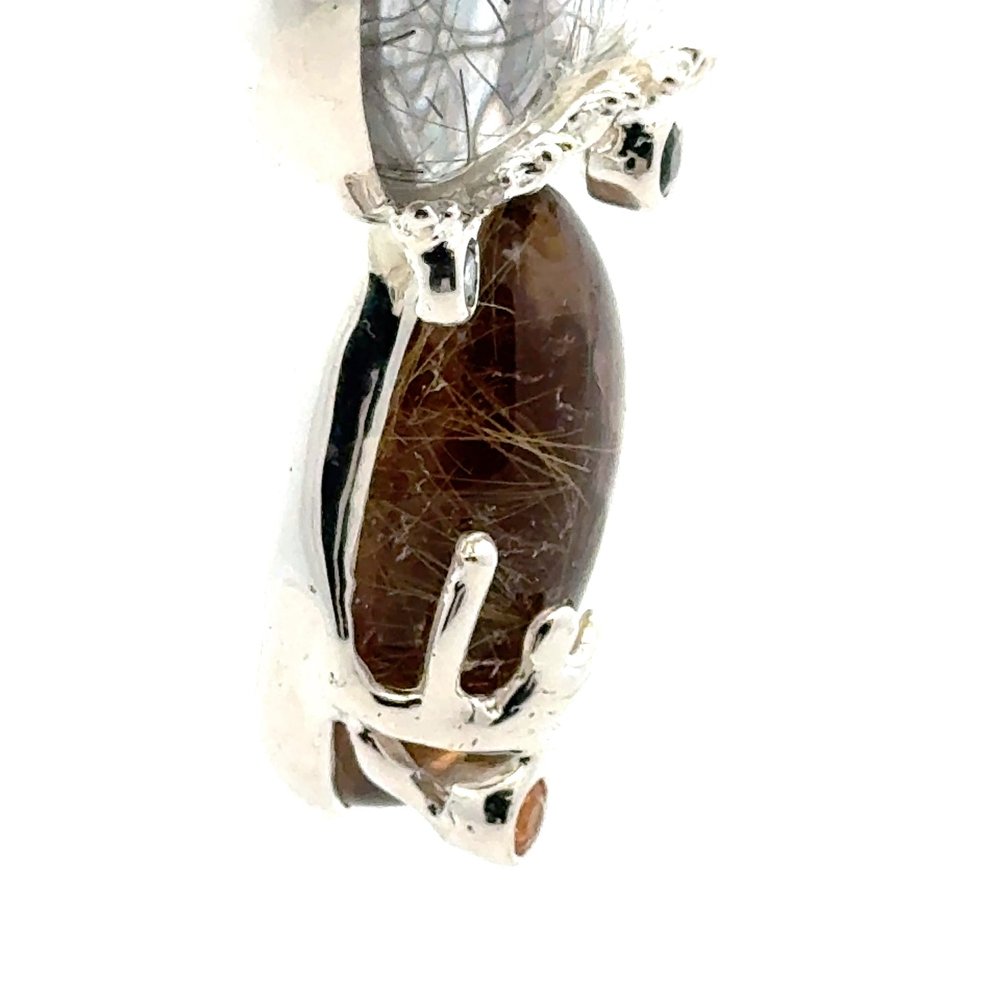 Rutilated Quartz Coral Reef Pendant with Blue & Orange Sapphire,Quartz & Citrine