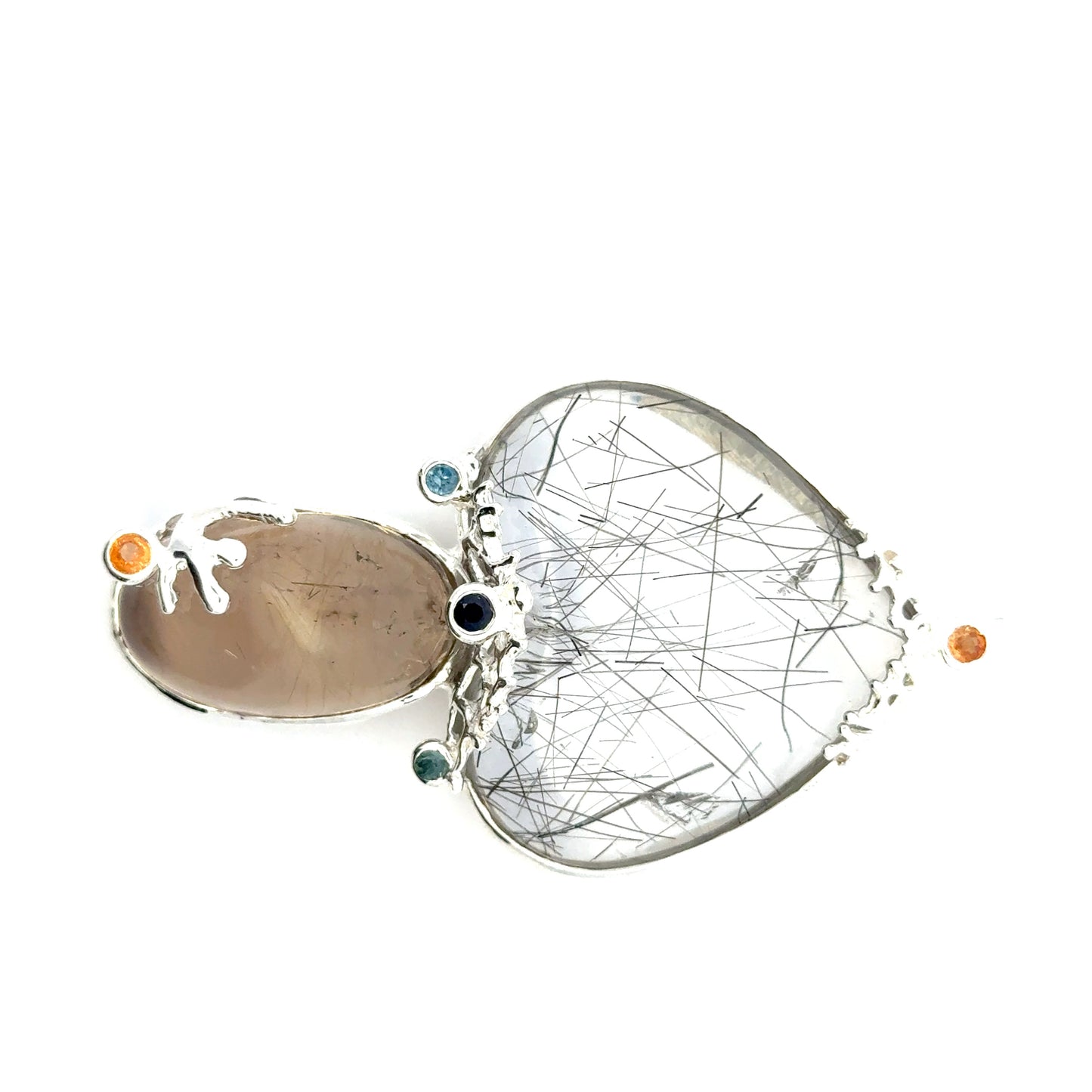 Rutilated Quartz Coral Reef Pendant with Blue & Orange Sapphire,Quartz & Citrine
