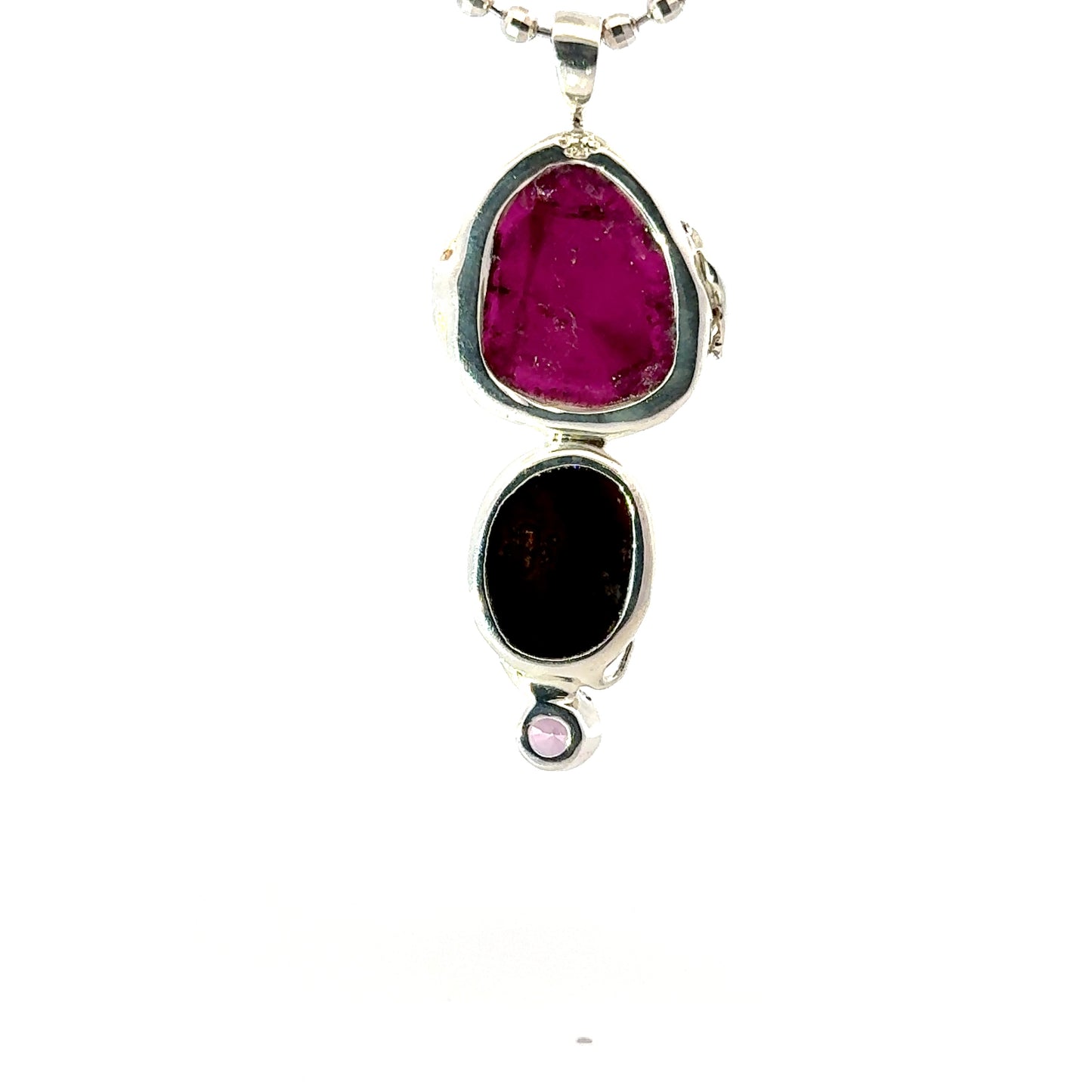 Triple Gemstone Pendant: Watermelon Tourmaline, Mexican Fire Agate & Pink Spinel