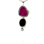Triple Gemstone Pendant: Watermelon Tourmaline, Mexican Fire Agate & Pink Spinel