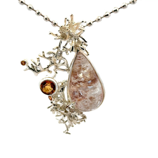 Handmade Garden Quartz Coral Reef Pendant with Citrine & Yellow Sapphires