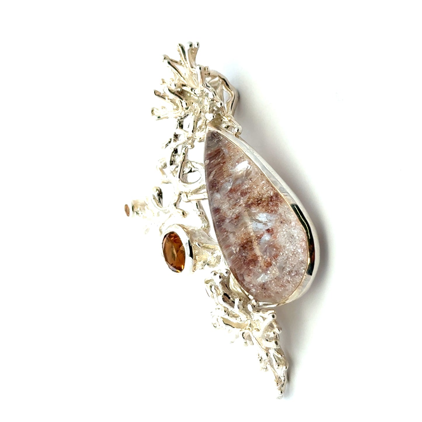 Handmade Garden Quartz Coral Reef Pendant with Citrine & Yellow Sapphires