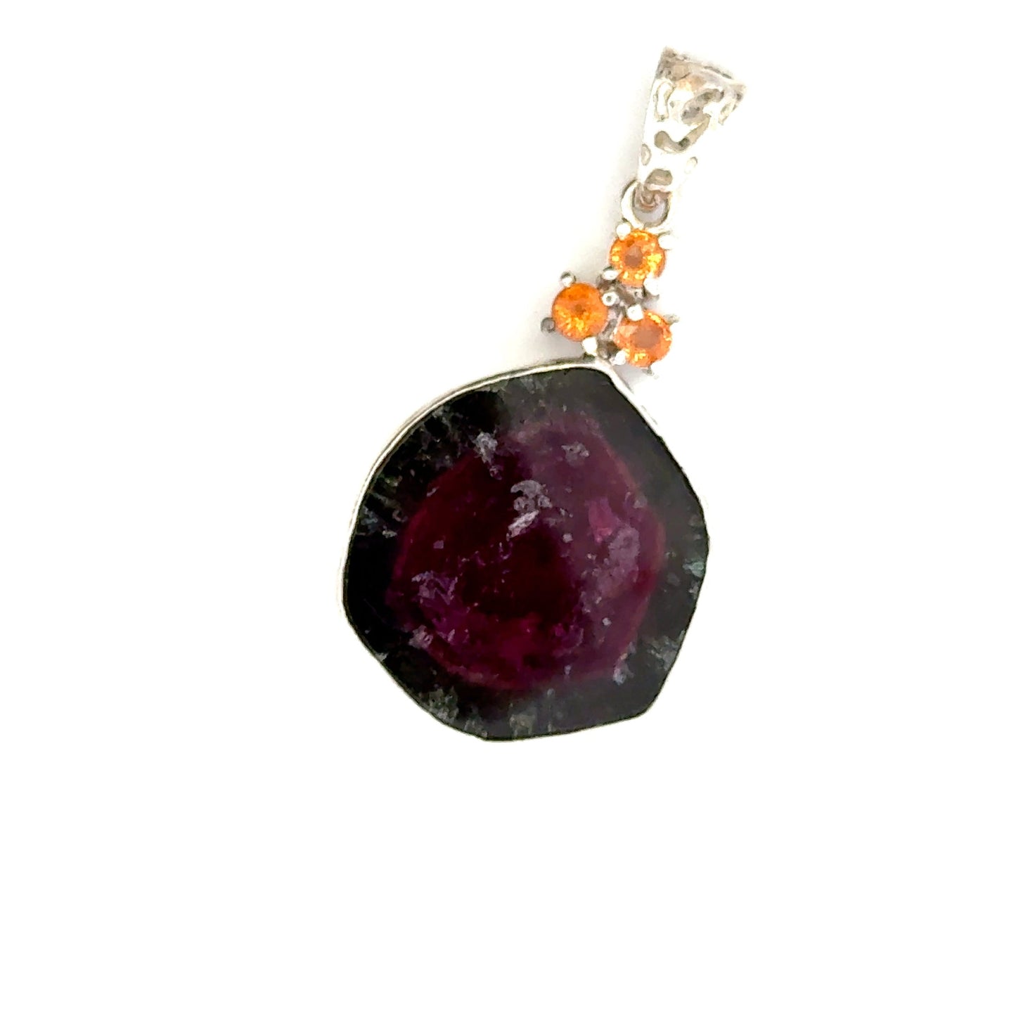 Watermelon Tourmaline with 3 hessonite garnet, set in sterling silver 925