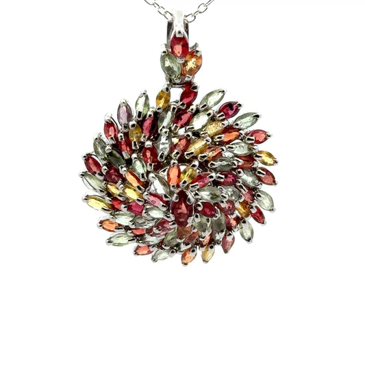 Multicolor Sapphires Pendant & Brooch in 925 Sterling Silver