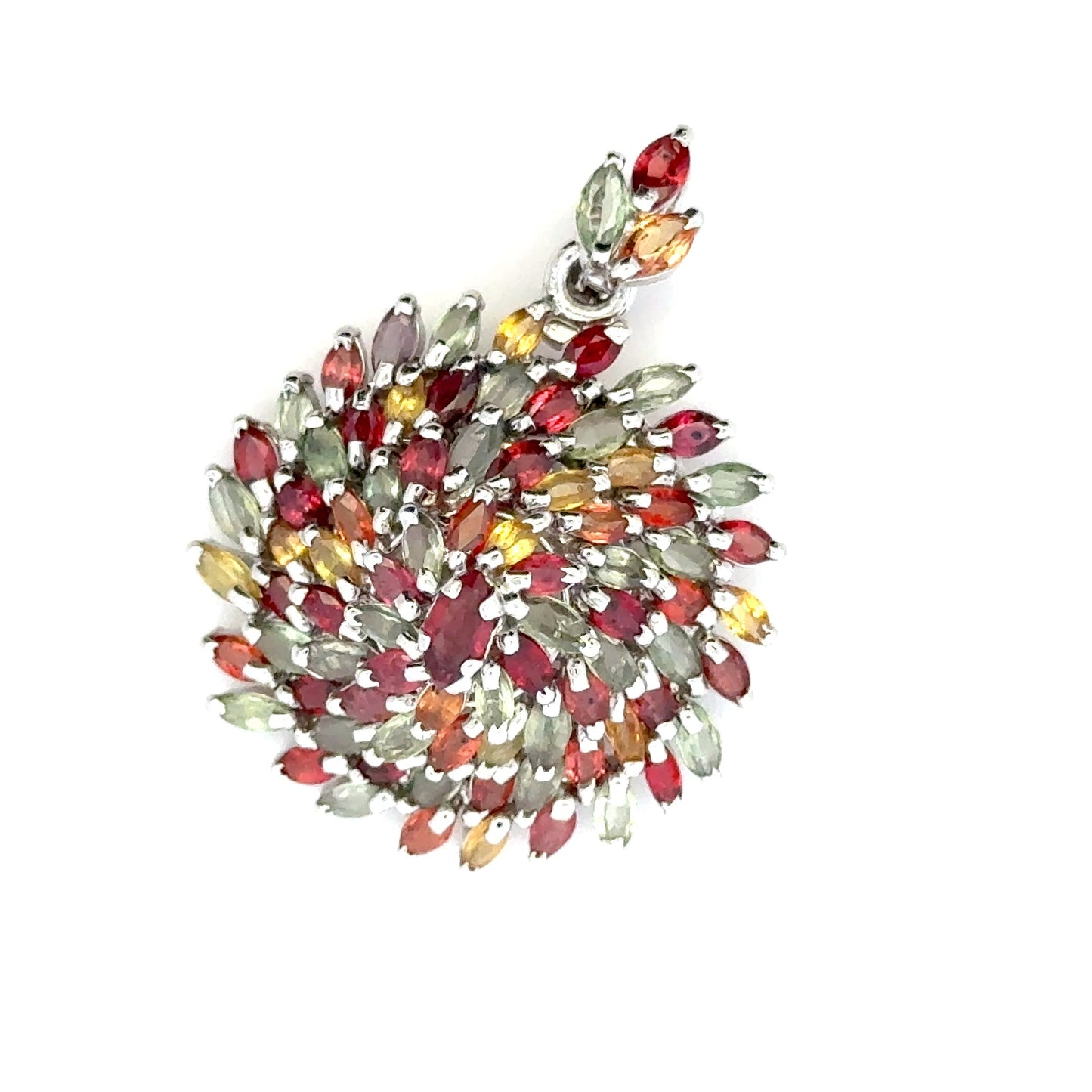 Multicolor Sapphires Pendant & Brooch in 925 Sterling Silver
