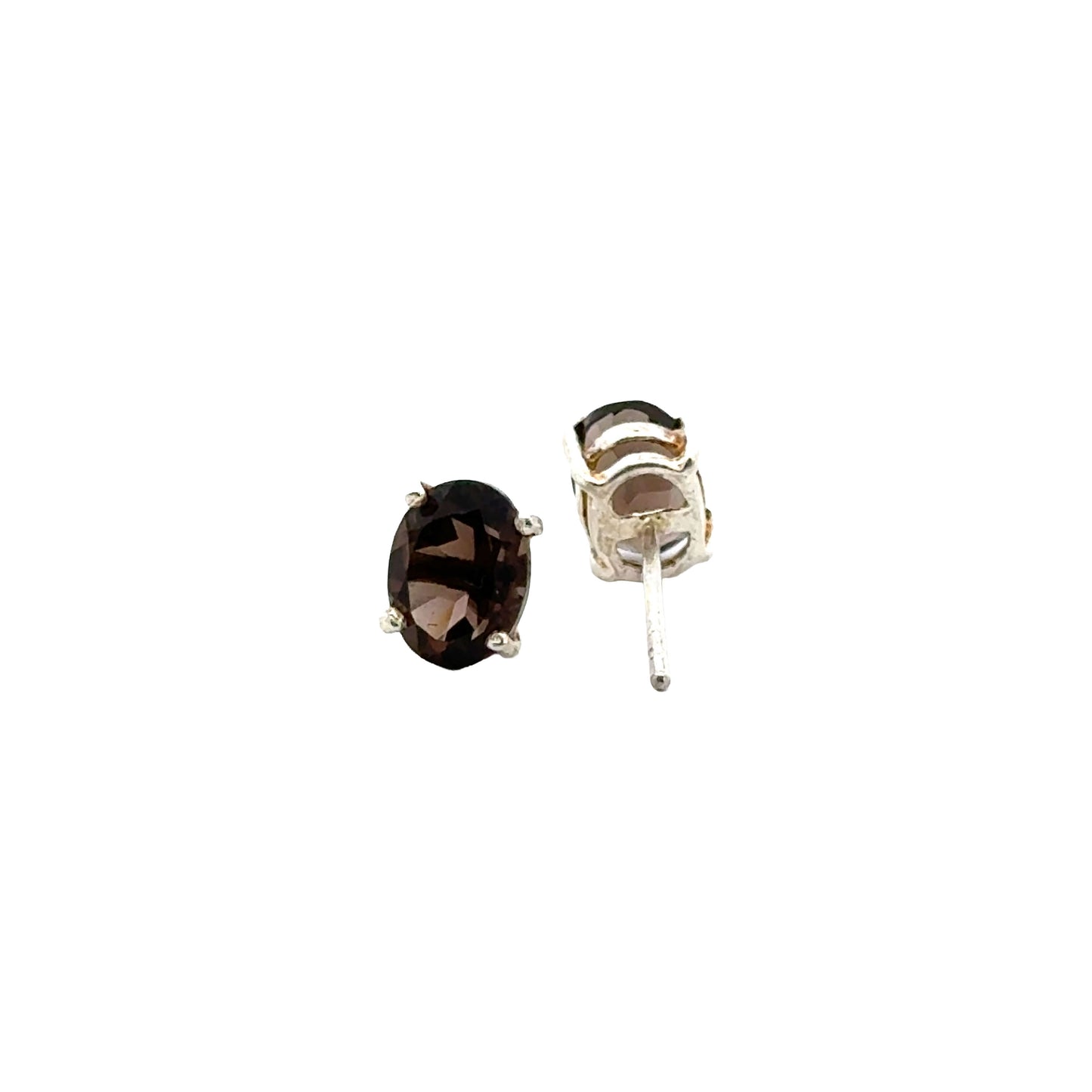 Handmade Oval Smoky Quartz Earrings in 925 Sterling Silver - Prong Set Style