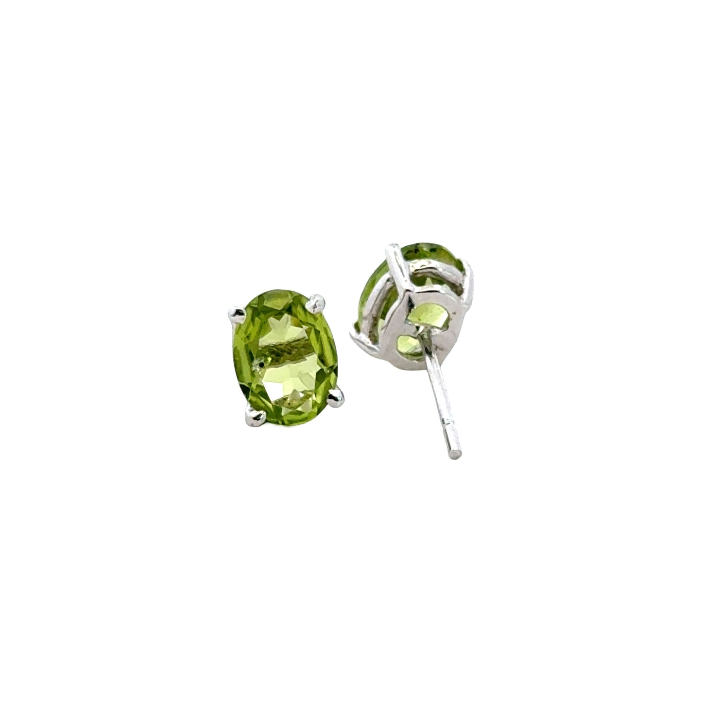 Handmade Oval Peridot Earrings in 925 Sterling Silver - Prong Set Style
