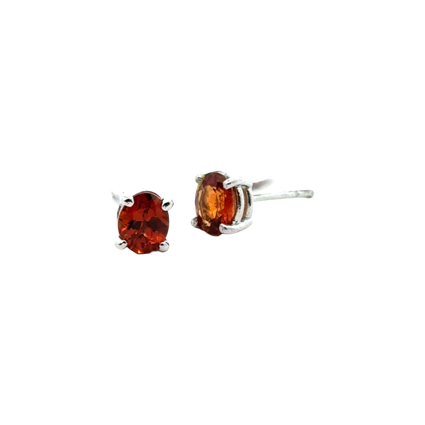 Handmade Oval Hessonite Garnet Earrings in 925 Sterling Silver - Prong Set Style