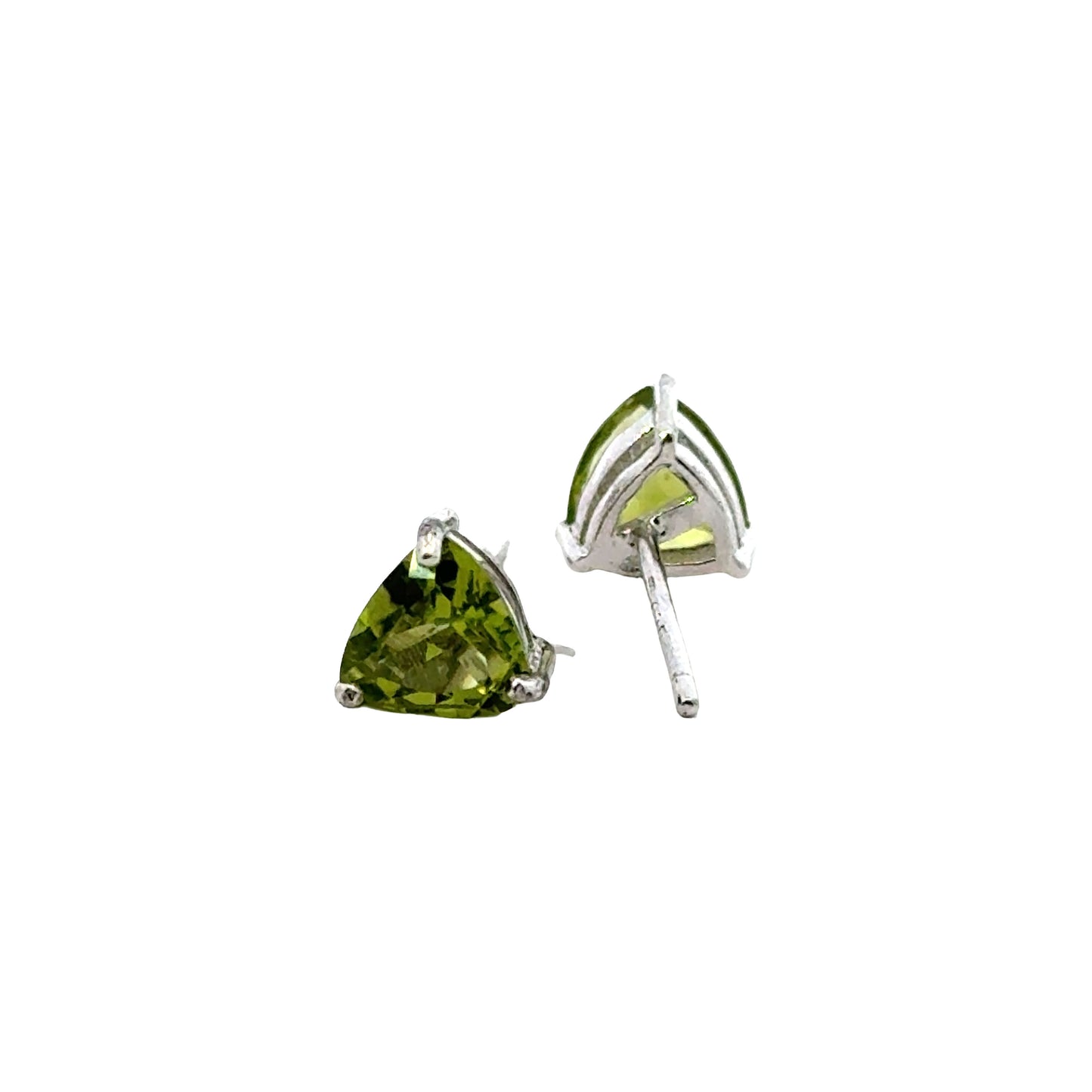 Handmade Triangle Peridot Earrings in 925 Sterling Silver - Prong Set Style