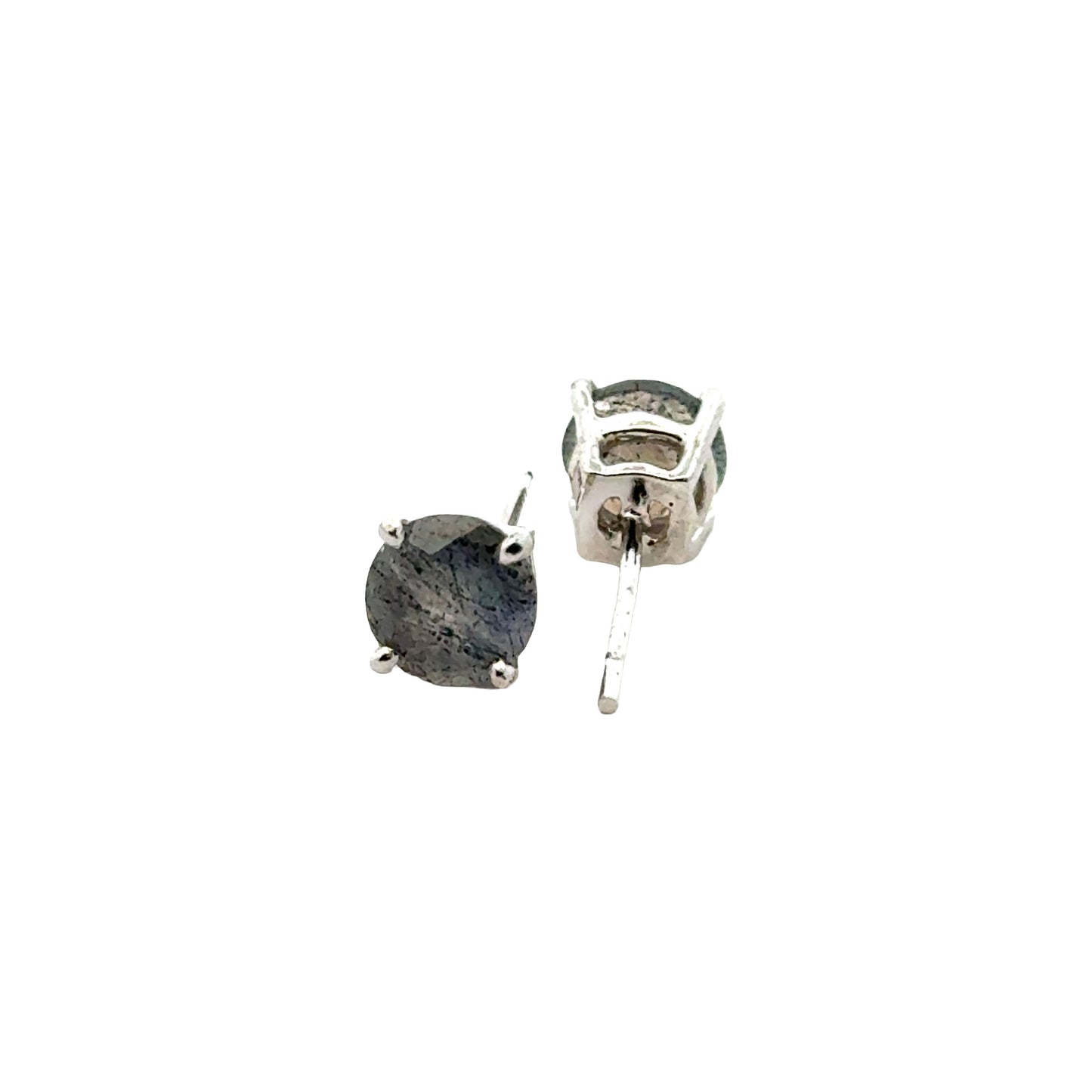 Handmade Round Labradorite Earrings in 925 Sterling Silver - Prong Set Style