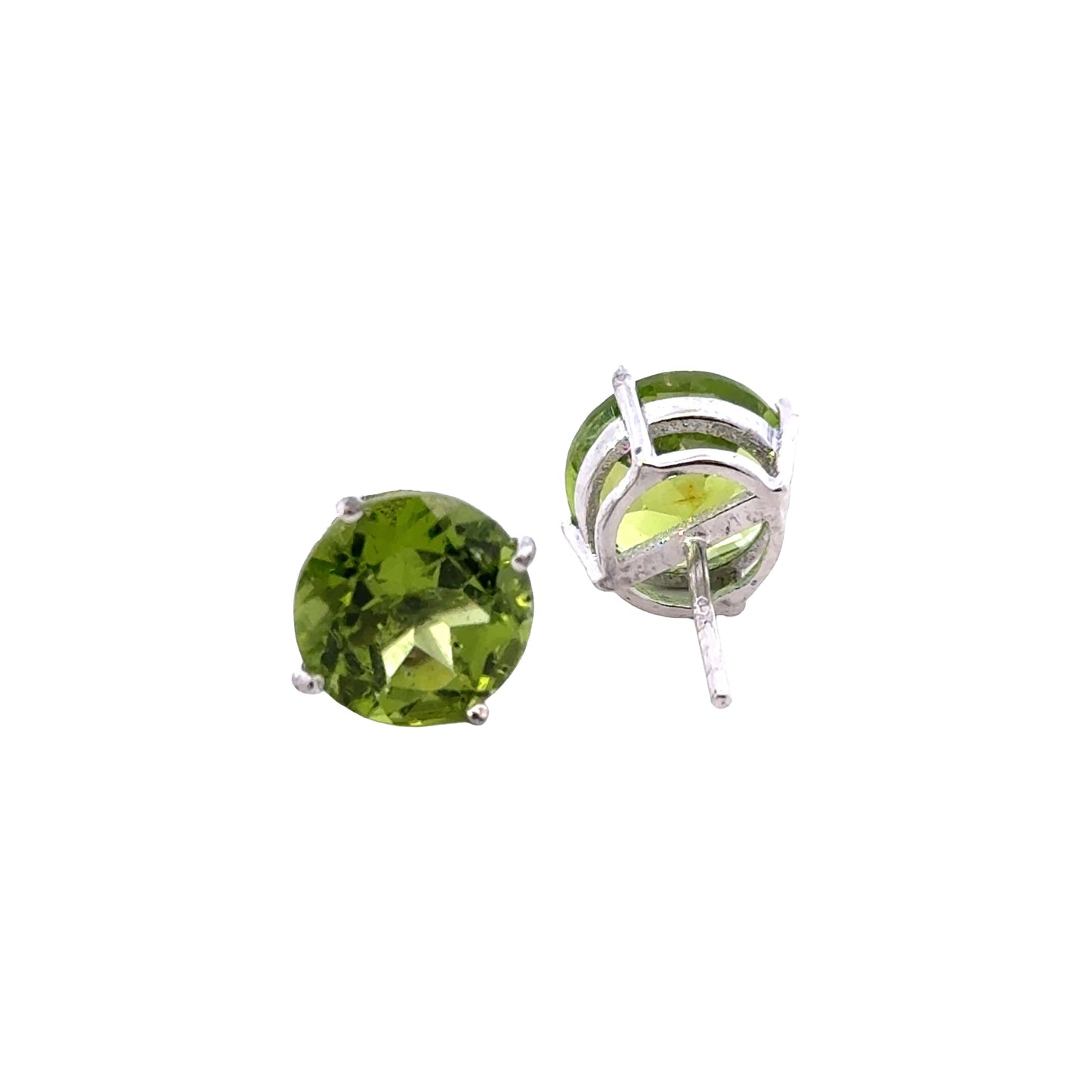 Handmade Round Peridot Earrings in 925 Sterling Silver - Prong Set Style