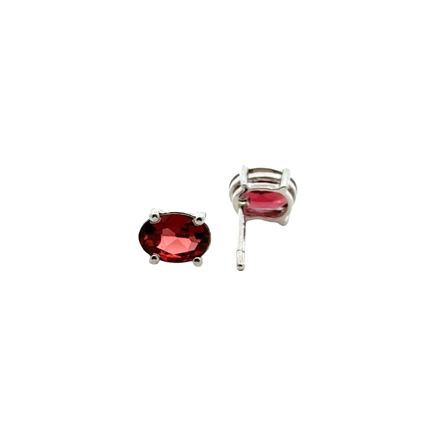 Handmade Oval Garnet Earrings in 925 Sterling Silver - Prong Set Style