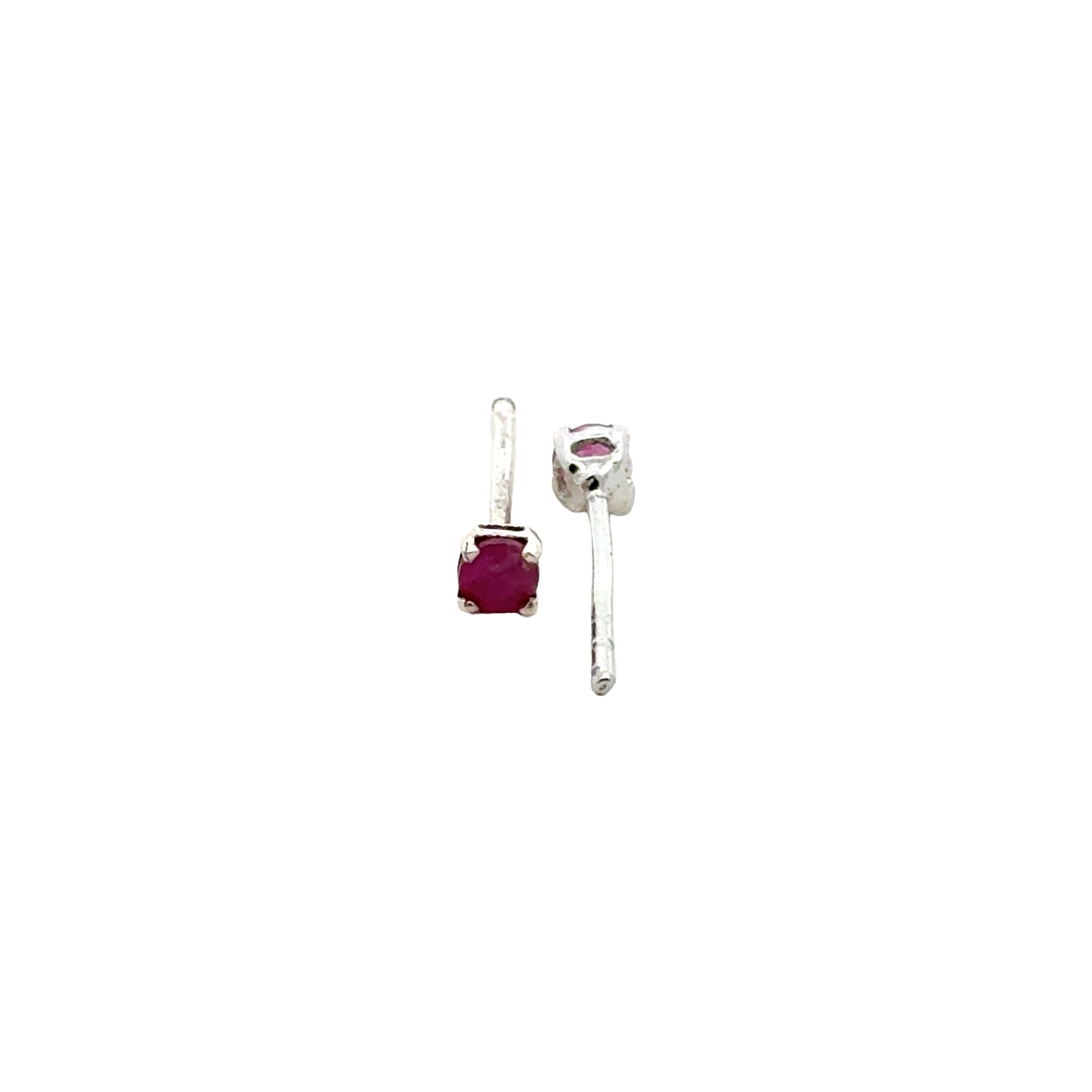 Handmade Glass Filled Round Ruby Earrings in 925 Sterling Silver - Prong Set Style