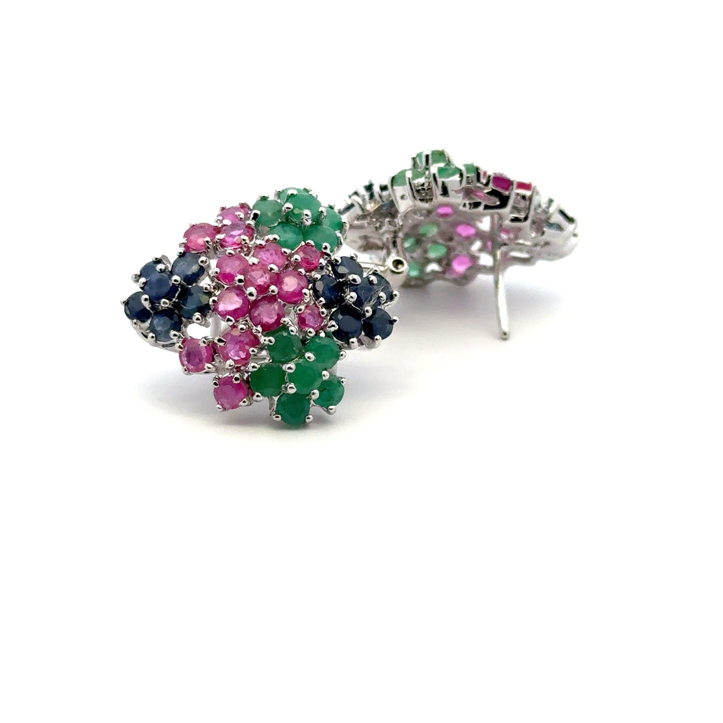 Ruby, Emerald & Sapphire Jewelry Set – Handmade Natural Ruby, Emerald & Sapphire Earrings, Pendant & Ring in 925 Sterling Silver, Rhodium Plated (Each Piece Also Sold Separately)