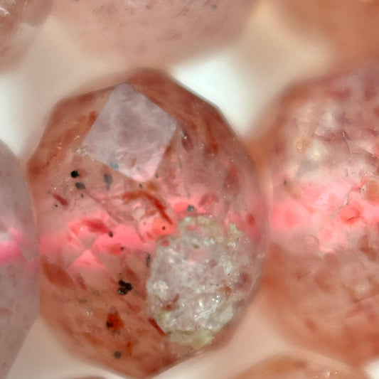 Faceted Strawberry Quartz Rondelle Beads