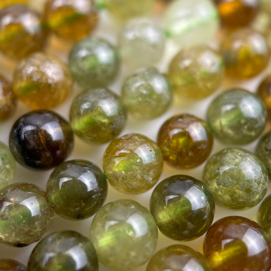 Green Garnet Beads - Polished Finish Round Shape