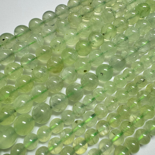 Prehnite Polished Round Beads - (AA Quality)