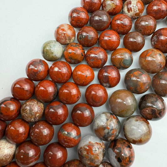 Red Flower Jasper Polished  Round Beads image 0