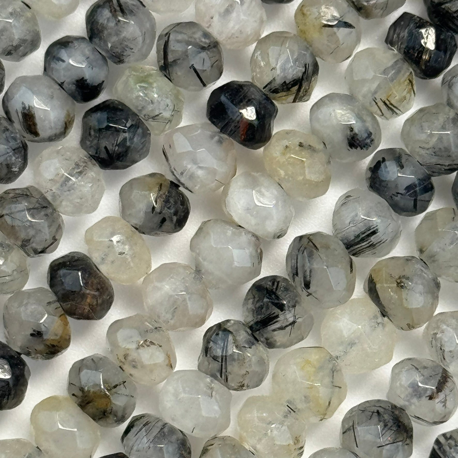 Black Tourmalinated Quartz Faceted Rondelle Beads image 1