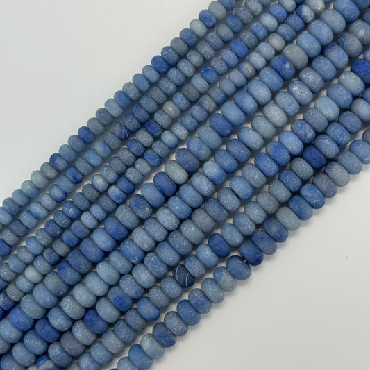 Blue Aventurine Quartz Frosted Rondelle Beads