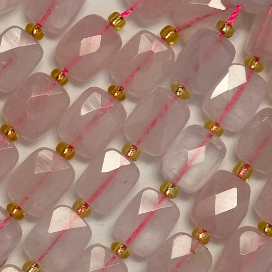 Rose Quartz Rectangular Faceted Cushion Cut Beads