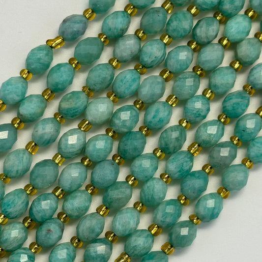 Brazilian Amazonite Faceted Barrel Gemstone Beads - (AA Quality)