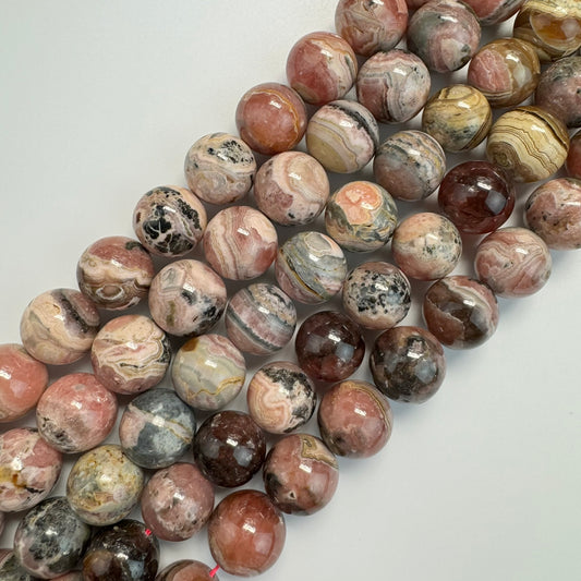 Dendritic Rhodochrosite Polished Round Beads