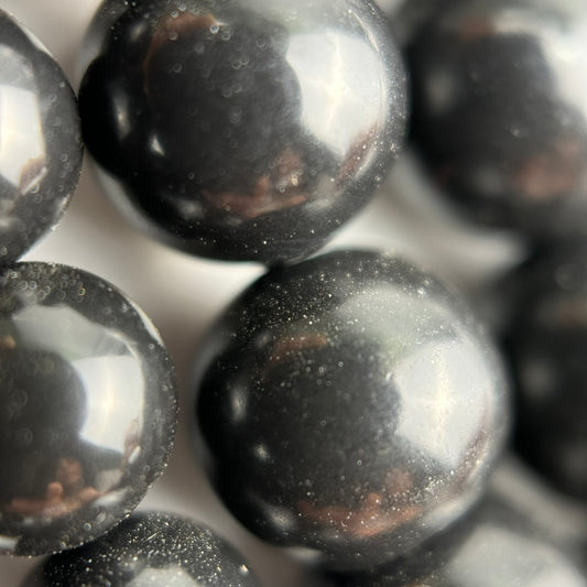 Black Mica Polished Round Beads