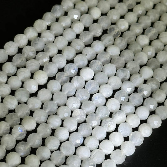Moonstone Rainbow Faceted Round Beads - (A Quality)