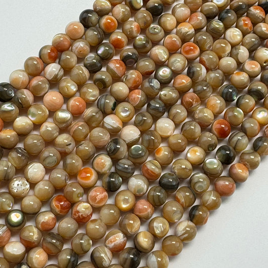 Orange Rainbow Shell Mother Of Pearl Polished Round Beads