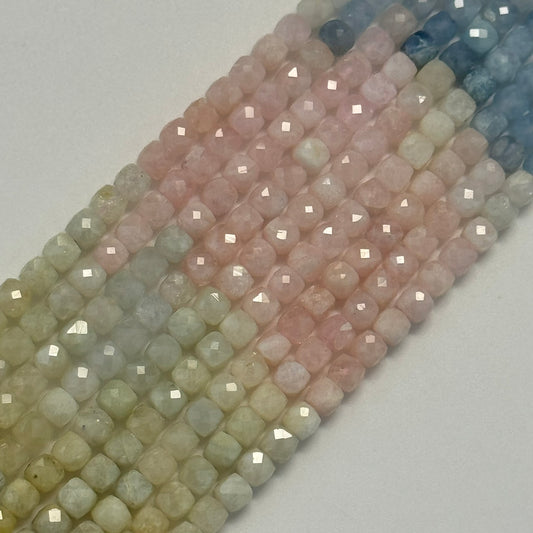Aquamarine Morganite Square Beads - (AA Quality)