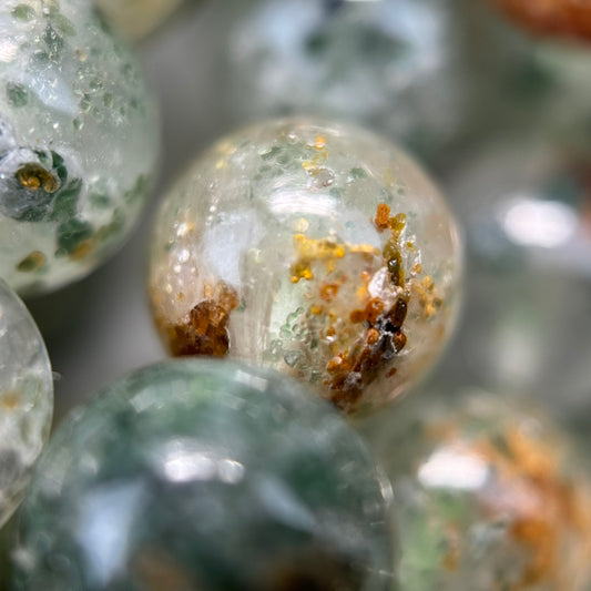 Green Phantom Polished Round Beads