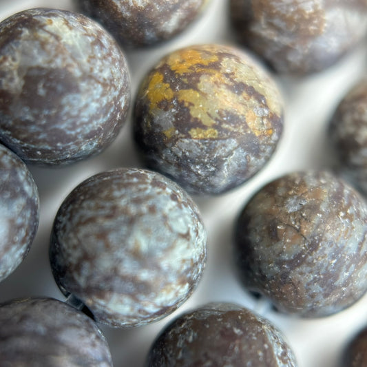 Jasper Brown Coral Frosted Round Beads (A Quality)
