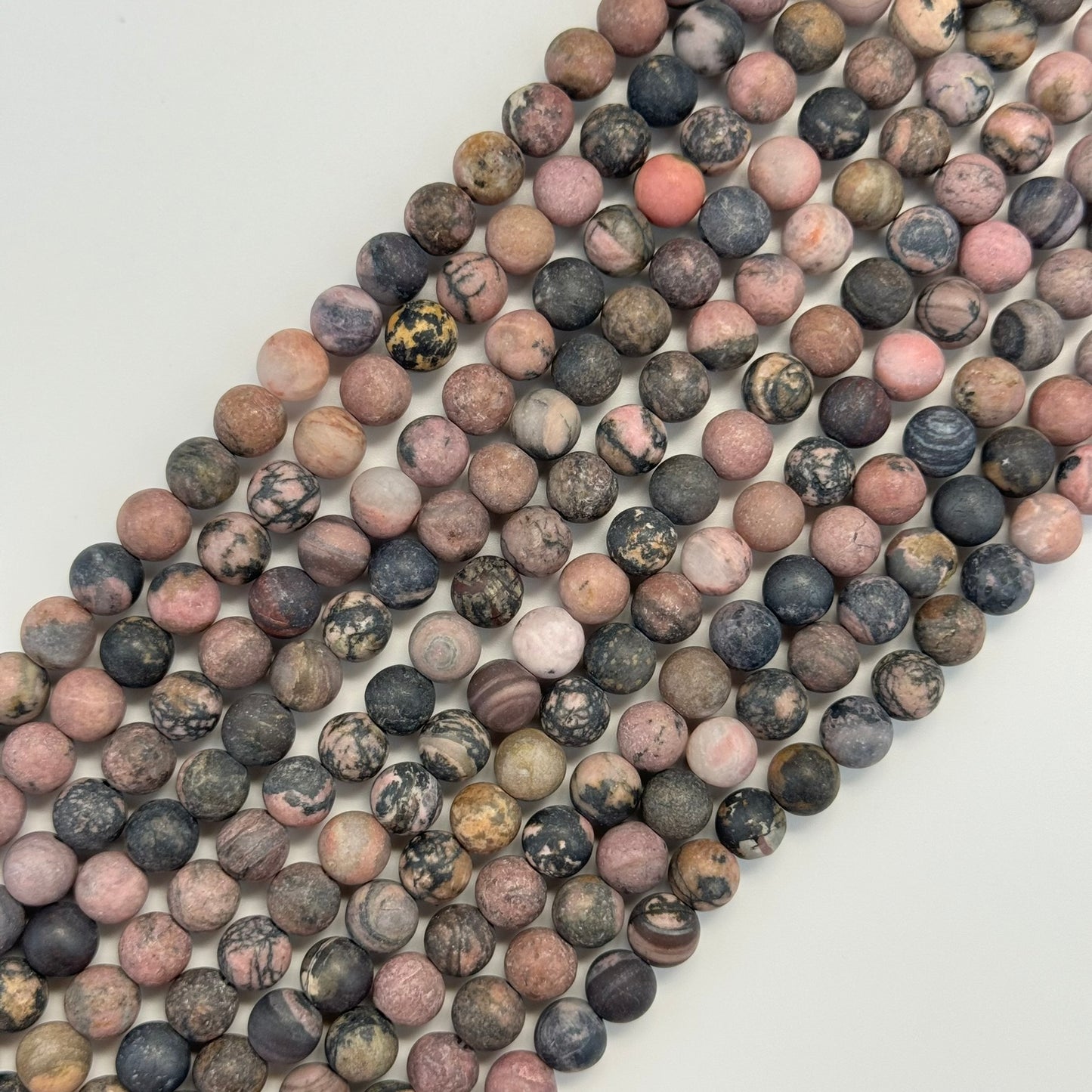 Dendritic Rhodonite Frosted Round Beads image 5