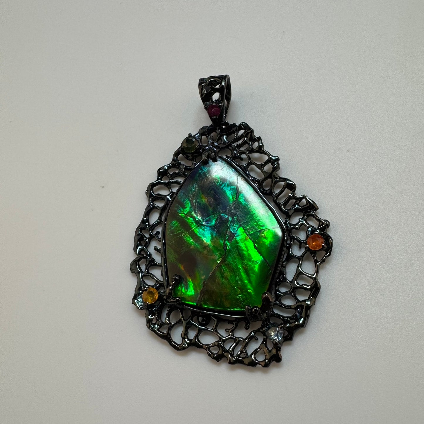 Ammolite Pendant with Multicolor Sapphires image 2